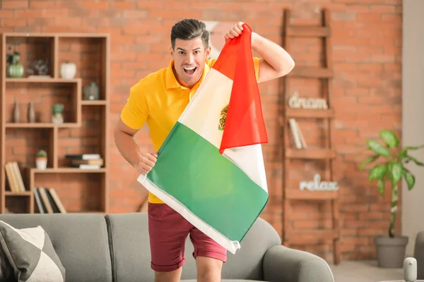 Happy Handsome Man Mexican Flag Home — Stock Photo, Image