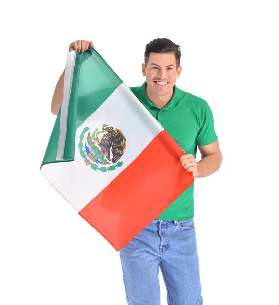 Handsome Man Mexican Flag White Background — Stock Photo, Image