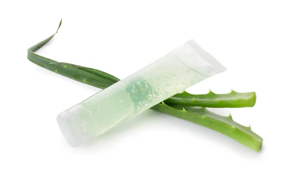 Tabung Dengan Gel Aloe Pada Latar Belakang Putih — Stok Foto