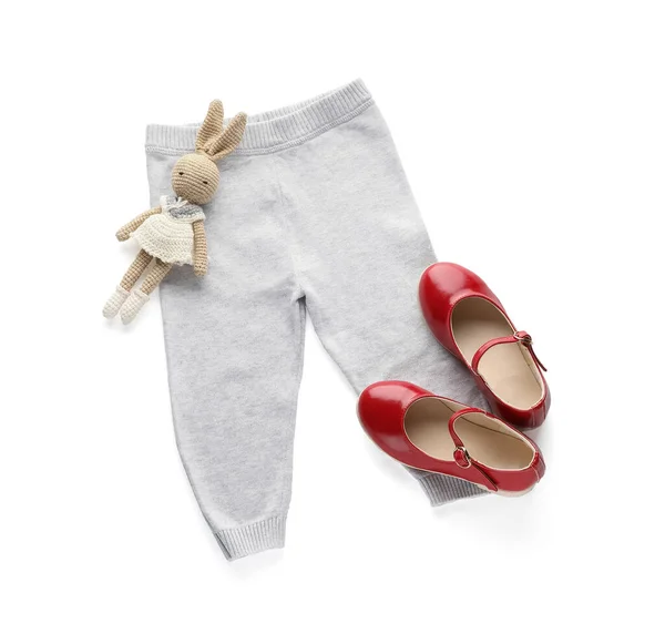 Child Pants Shoes Toy White Background — Stock Photo, Image