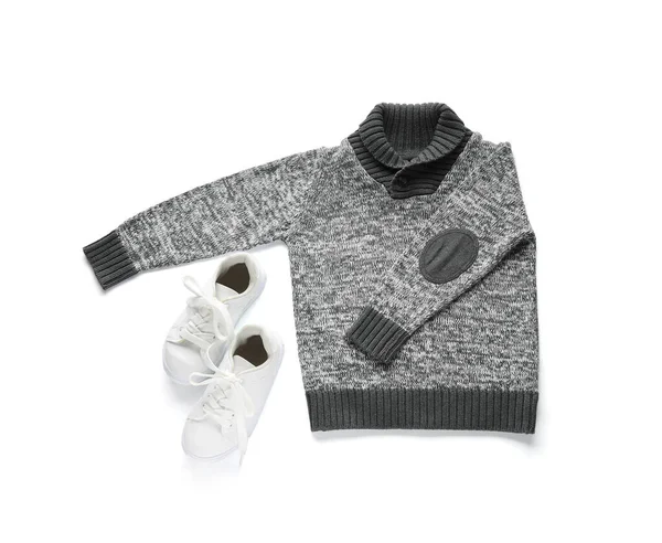 Maglione Bambini Scarpe Sfondo Bianco — Foto Stock