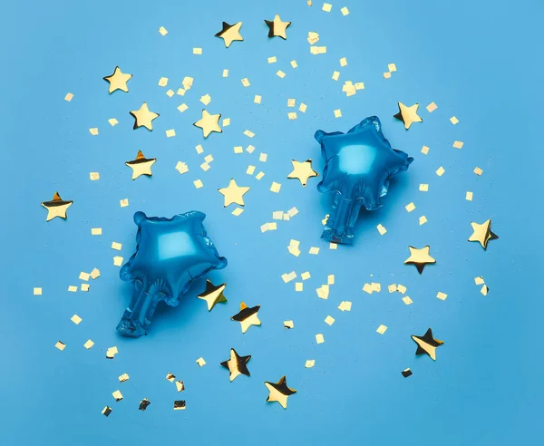 Balloons Shape Stars Confetti Color Background — Stock Photo, Image