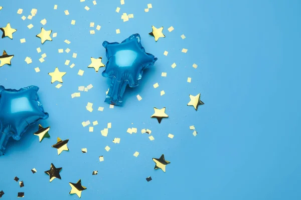Balloons Shape Stars Confetti Color Background — Stock Photo, Image