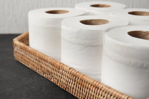 Basket Rolls Toilet Paper Table Closeup — Stock Photo, Image