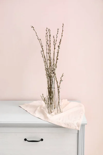 Vases Willow Branches Table — Stock Photo, Image