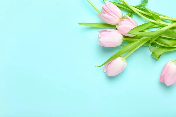 Hermosas Flores Tulipán Sobre Fondo Color — Foto de Stock