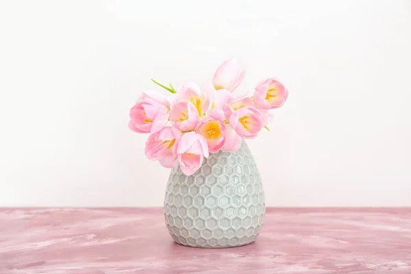 Vase Beautiful Tulip Flowers Light Background — Foto de Stock