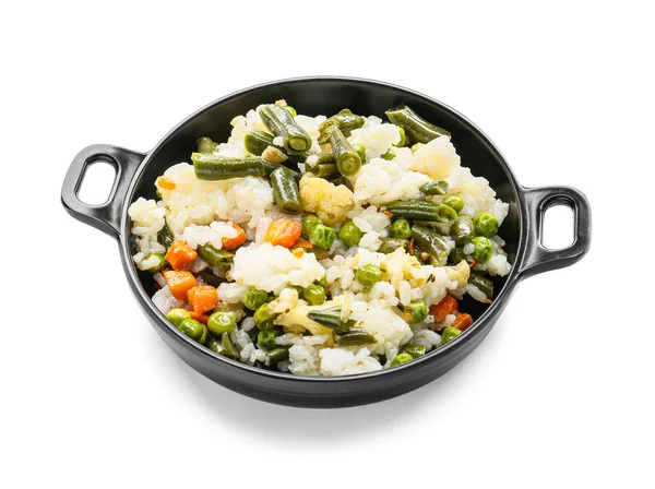 Frying Pan Cooked Vegetables Rice White Background — Stock Photo, Image