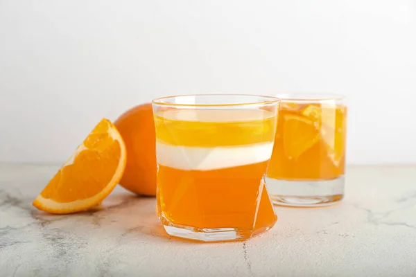 Glasses Tasty Jelly Light Background — Stock Photo, Image