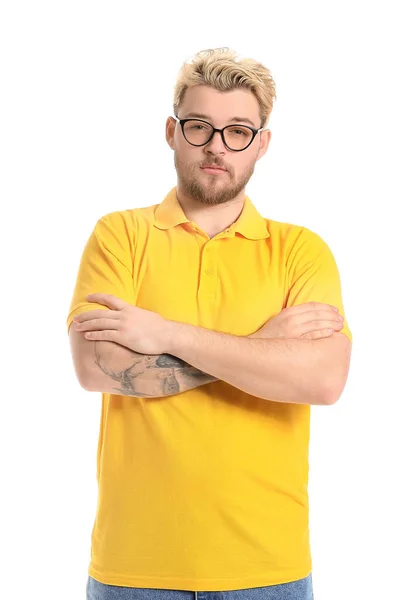 Young Man Wearing Eyeglasses White Background — Stock Photo, Image