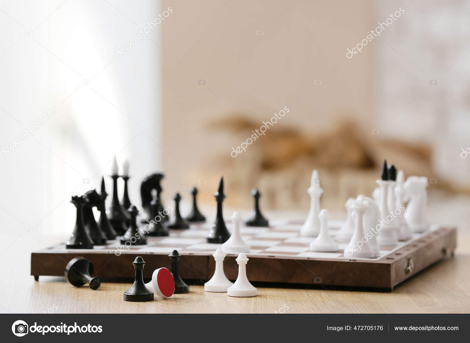 Chess Pieces Game Board Table Stock Photo by ©serezniy 472705176