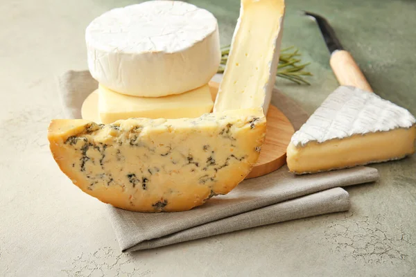 Different Types Cheese Color Background Closeup — Stock Photo, Image