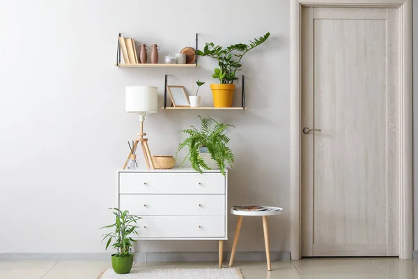 Book Shelves Chest Drawers Light Wall Room — Stock Photo, Image