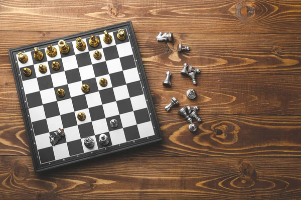 Chess Pieces Game Board Wooden Background — Stock Photo, Image