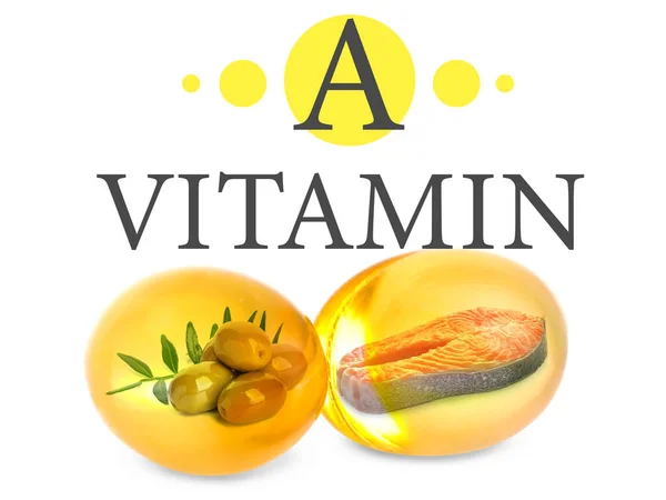 Vitamine Pillen Met Gezonde Producten Witte Achtergrond — Stockfoto