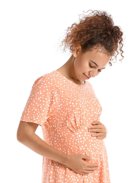 Όμορφη Έγκυος Αφροαμερικανή Γυναίκα Λευκό Φόντο — Φωτογραφία Αρχείου