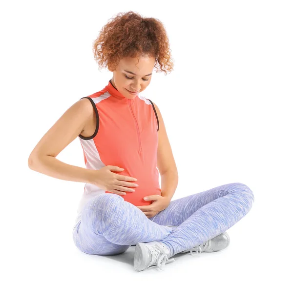 Sporty Pregnant African American Woman White Background — Stock Photo, Image