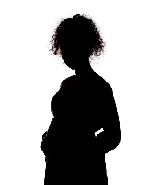 Silhouette Gravid Kvinne Med Hvit Bakgrunn – stockfoto