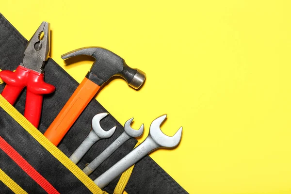 Bag Hammer Pliers Wrenches Color Background — Stock Photo, Image