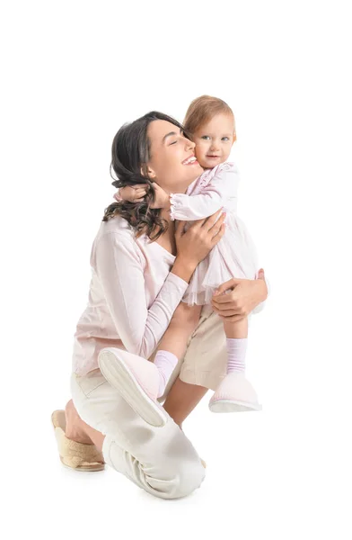 Mujer Feliz Hijita Sobre Fondo Blanco — Foto de Stock