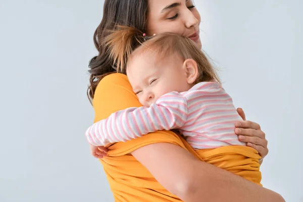 Happy Woman Her Little Daughter Light Background — Stock Photo, Image