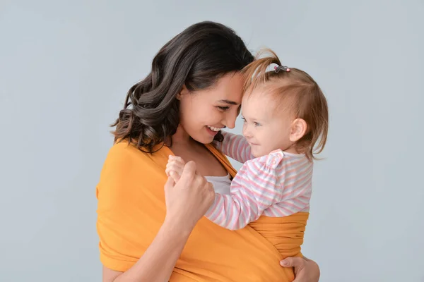 Happy Woman Her Little Daughter Light Background — Stock Photo, Image