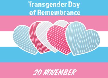 Hearts and text TRANSGENDER DAY OF REMEMBRANCE on color background
