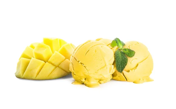 Tasty Mango Ice Cream White Background — Stock Photo, Image