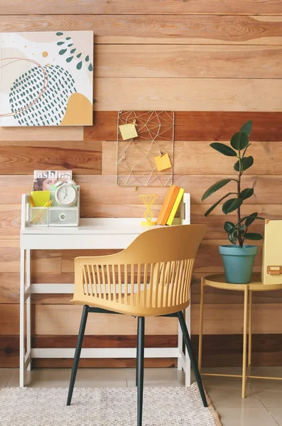 Modern Workplace Organizer Wooden Wall — Stok fotoğraf