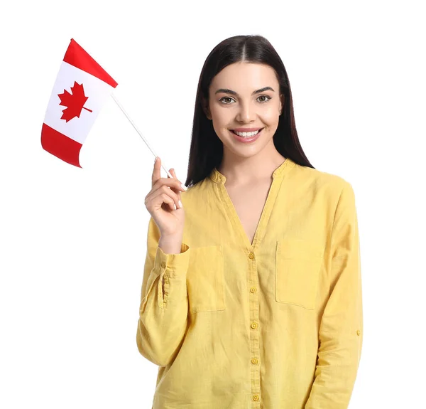 Beautiful Young Woman Flag Canada White Background — Stock Photo, Image