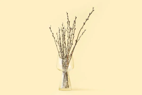 背景色に柳の枝のある花瓶 — ストック写真