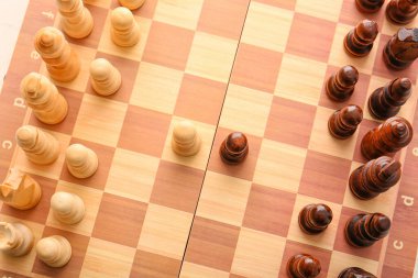 Chess pieces on game board, closeup