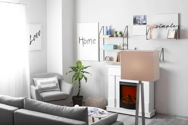 Interior Modern Room Fireplace — Stock Photo, Image