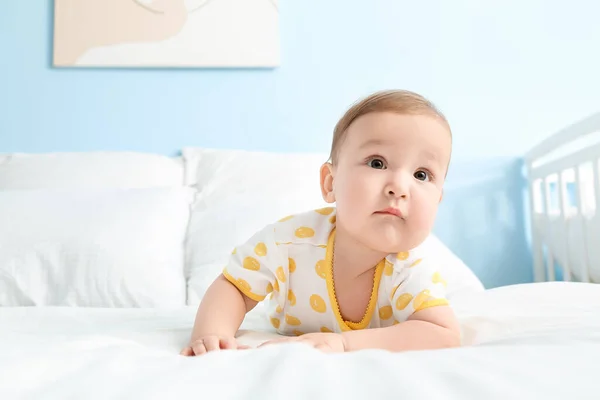Cute Little Baby Lying Bed Closeup — Stock Photo, Image
