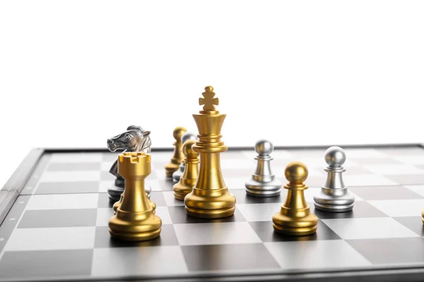 Game Board Chess Pieces White Background Closeup — Stock Photo, Image