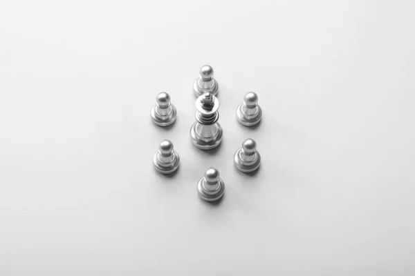 Chess Pieces Grey Background Hierarchy Concept — Stok fotoğraf