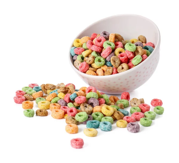 Bowl Cereal Rings White Background — Stock Photo, Image
