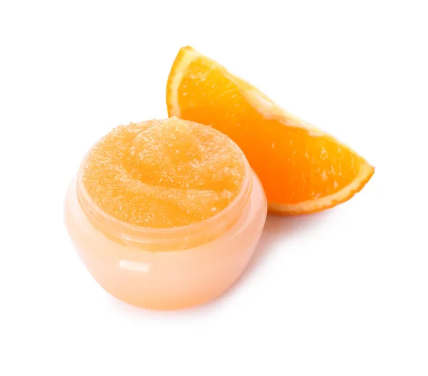 Jar Orange Body Scrub White Background — Stock Photo, Image