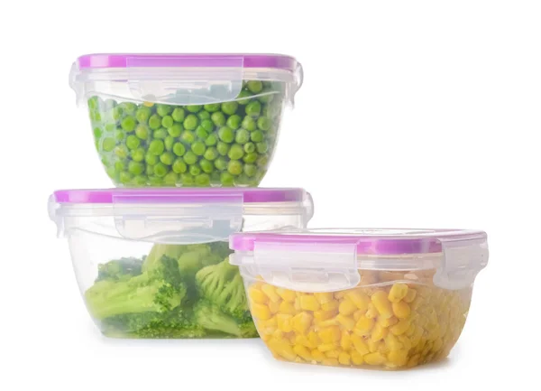 Plastic Containers Vegetables White Background — Stock Photo, Image