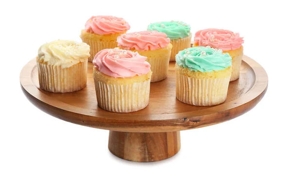 Dessert Stand Tasty Cupcakes White Background — Stock Photo, Image