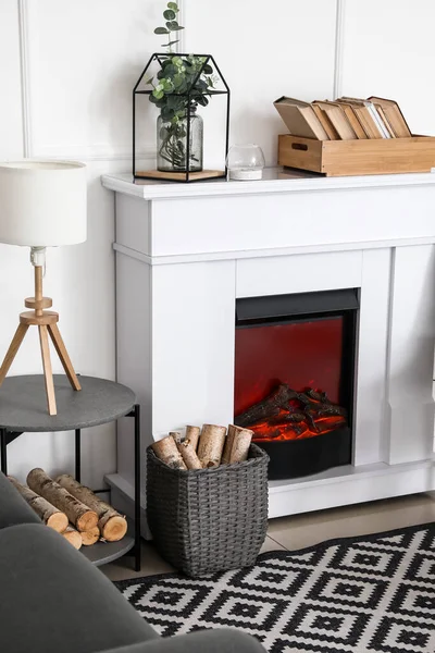 Modern Fireplace Interior Stylish Room — Stock Photo, Image