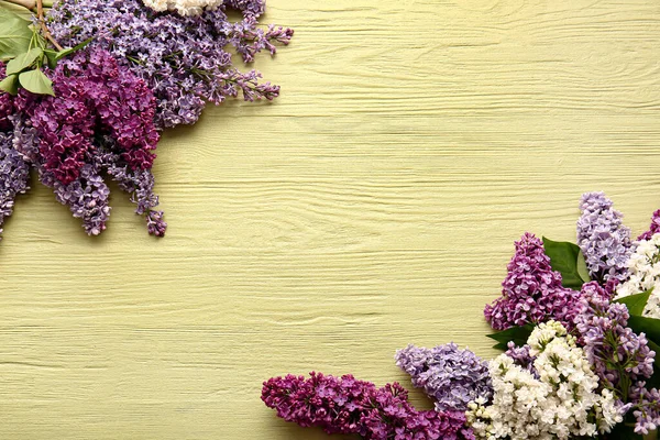 Beautiful Lilac Flowers Color Wooden Background — Stock Photo, Image