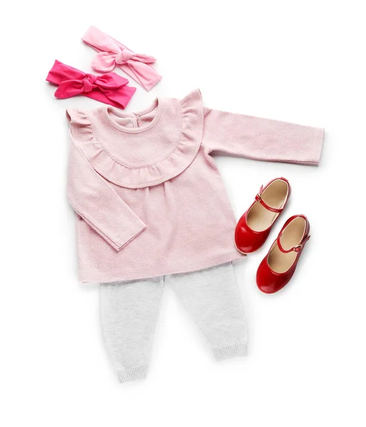 Kinderkleding Accessoires Witte Achtergrond — Stockfoto