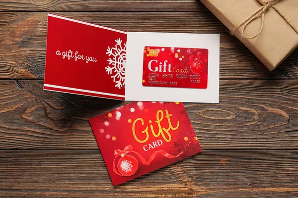 Gift Card Dark Wooden Background — Stock Photo, Image