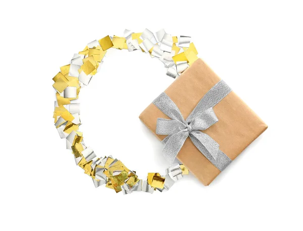 Beautiful Gift Confetti White Background — Stock Photo, Image