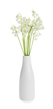 Beyaz arka planda vadideki güzel çiçekli vazo.