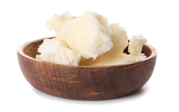 Miska Masłem Shea Białym Tle — Zdjęcie stockowe