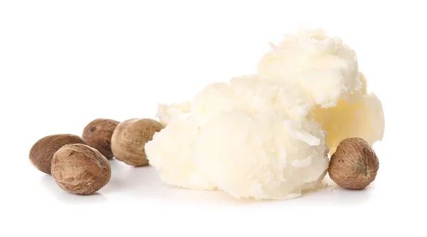 Shea Butter Nuts White Background — Stock Photo, Image