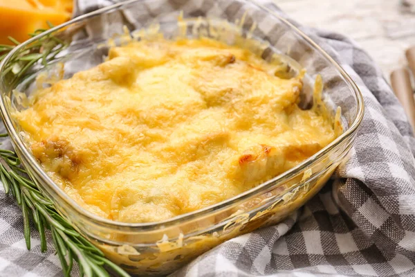 Baking Dish Tasty Julienne Table Closeup — Stock Photo, Image