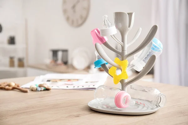 Drying Rack Baby Bottles Table Kitchen — Stock Photo, Image